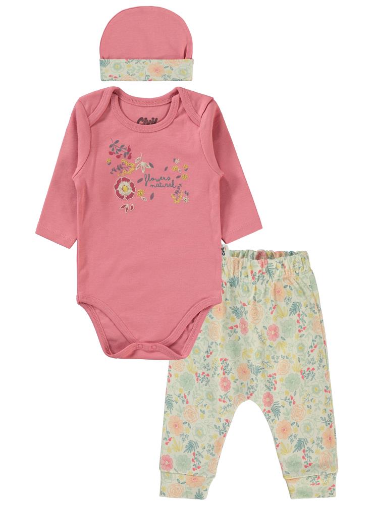Civil Baby Natural Flowers Baskılı 3'lü 6-18 Takım - Pembe