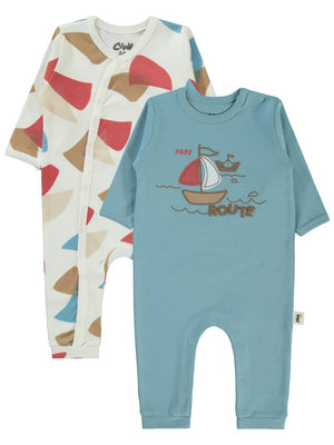 Civil Baby Colored Fıgures Baskılı 3-9 Ay Tulum - Mavi