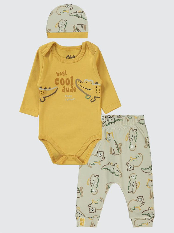 Civil Baby Renkli Hayvanlar Baskılı 3'lü 6-18 Takım - Hardal