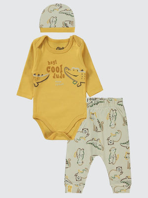 Civil Baby Renkli Hayvanlar Baskılı 3'lü 6-18 Takım - Hardal