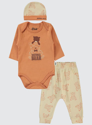 Civil Baby Natural Bear Baskılı 3'lü 6-18 Takım - Turuncu