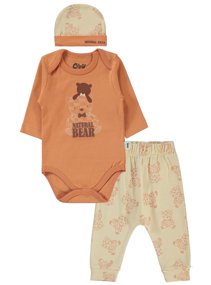 Civil Baby Natural Bear Baskılı 3'lü 6-18 Takım - Turuncu
