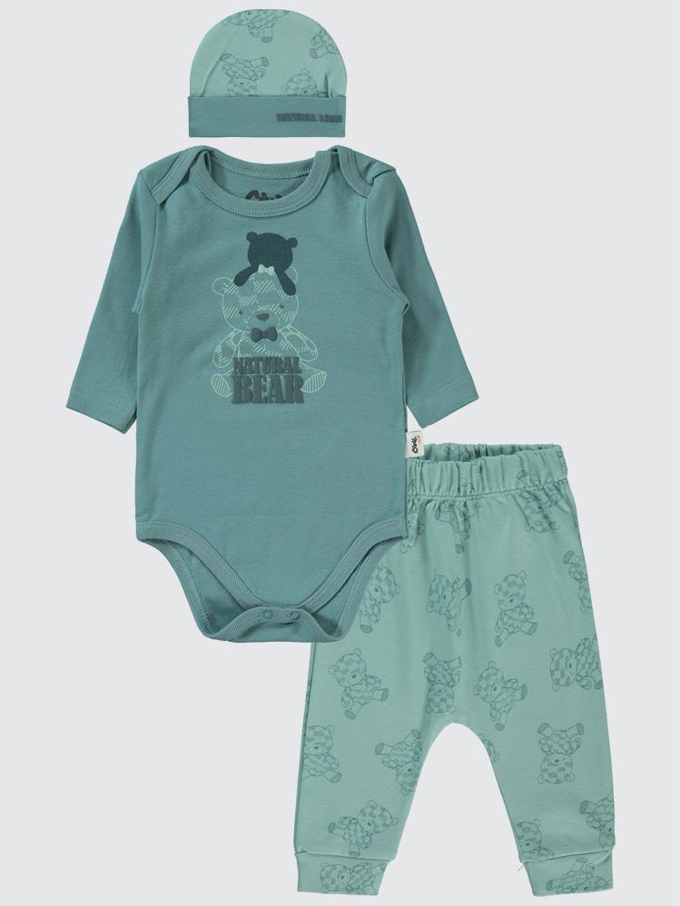 Civil Baby Natural Bear Baskılı 3'lü 6-18 Takım - Yeşil