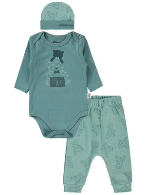 Civil Baby Natural Bear Baskılı 3'lü 6-18 Takım - Yeşil