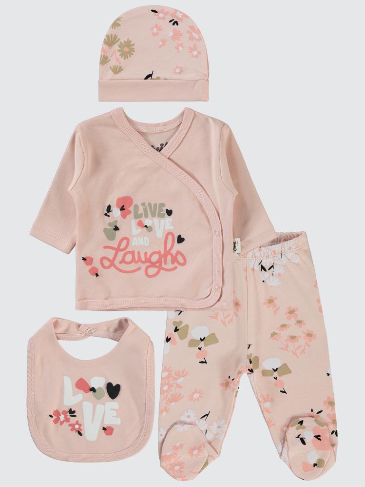 Civil Baby Flowery Baskılı 4'li Zıbın Takımları - Pudra