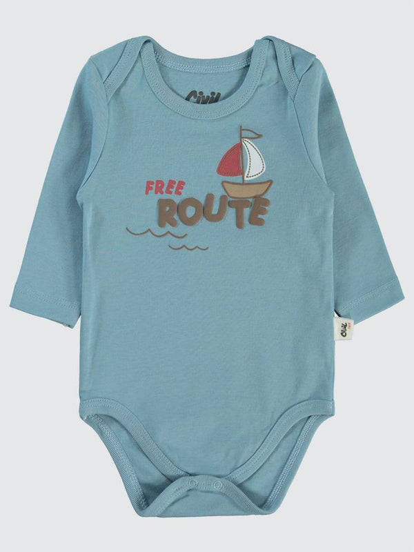 Civil Baby Colored Fıgures Baskılı 3-18 Çıtçıtlı Badi - Mavi