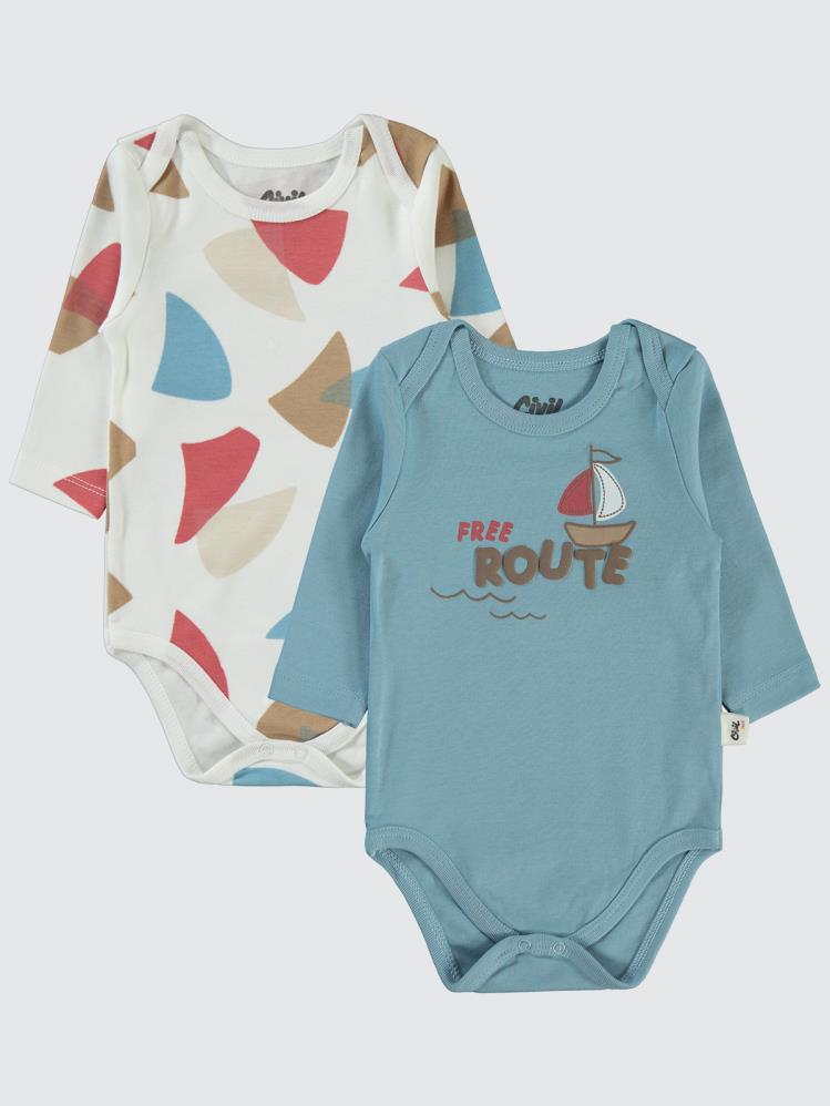 Civil Baby Colored Fıgures Baskılı 3-18 Çıtçıtlı Badi - Mavi