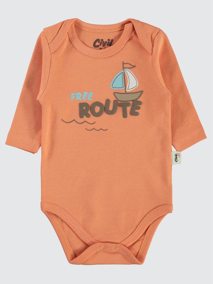 Civil Baby Colored Fıgures Baskılı 3-18 Çıtçıtlı Badi - Turuncu