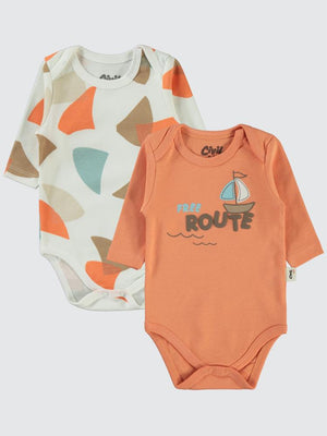 Civil Baby Colored Fıgures Baskılı 3-18 Çıtçıtlı Badi - Turuncu