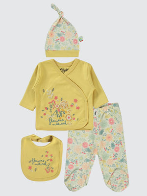 Civil Baby Natural Flowers Baskılı 4'li Zıbın Takımları - Hardal