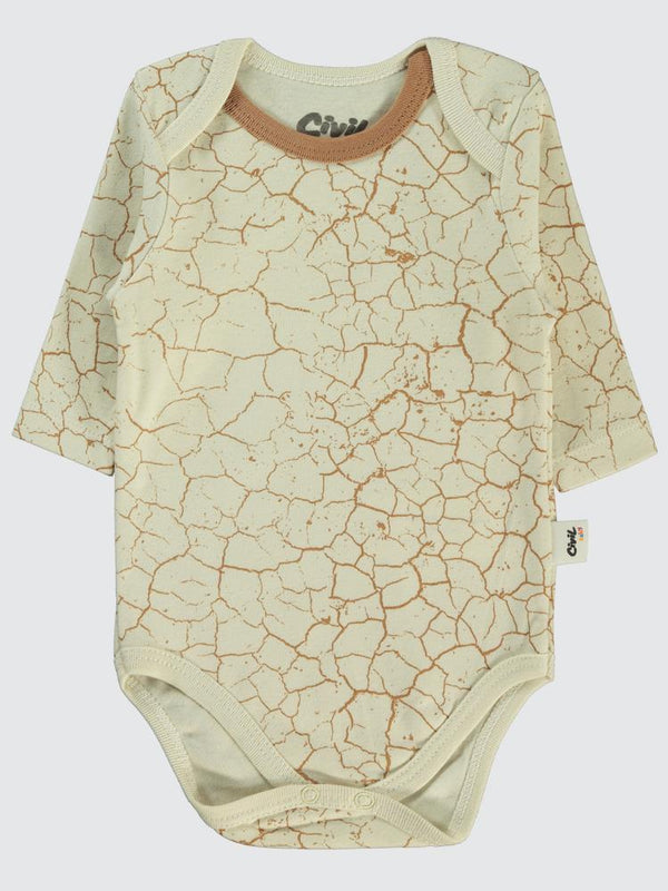 Civil Baby Crack Pattern Baskılı 3-18 Çıtçıtlı Badi - Kahverengi