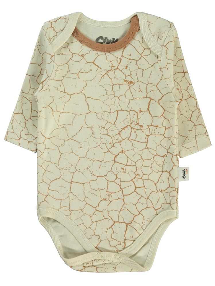 Civil Baby Crack Pattern Baskılı 3-18 Çıtçıtlı Badi - Kahve