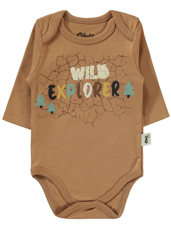 Civil Baby Crack Pattern Baskılı 3-18 Çıtçıtlı Badi - Kahve