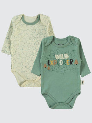 Civil Baby Crack Pattern Baskılı 3-18 Çıtçıtlı Badi - Yeşil