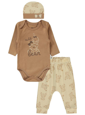 Civil Baby Cute Bear Baskılı 3'lü 6-18 Takım - Kahverengi