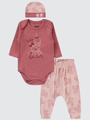 Civil Baby Cute Bear Baskılı 3'lü 6-18 Takım - Bordo