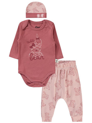 Civil Baby Cute Bear Baskılı 3'lü 6-18 Takım - Bordo