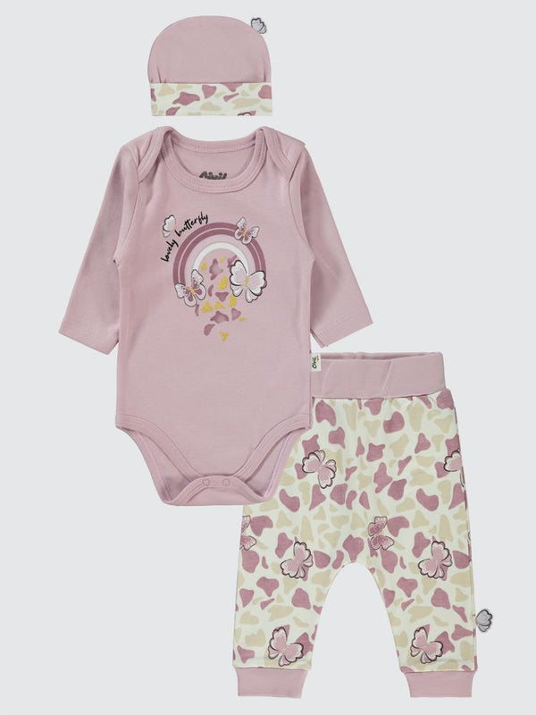 Civil Baby Butterfly Baskılı 3'lü 6-18 Takım - Lila