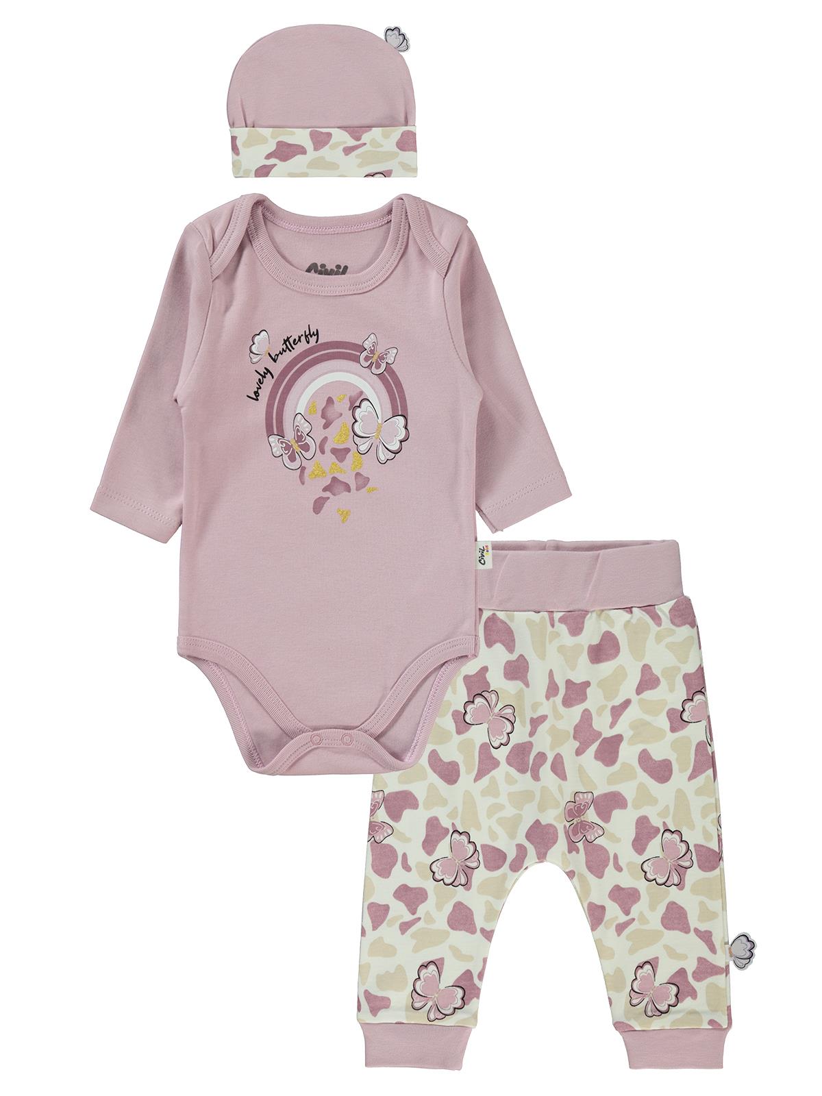 Civil Baby Butterfly Baskılı 3'lü 6-18 Takım - Lila
