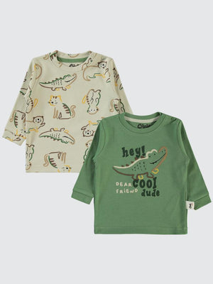 Civil Baby Renkli Hayvanlar Baskılı 6-18 Sweatshirt - Yeşil