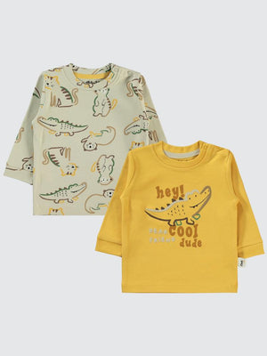Civil Baby Renkli Hayvanlar Baskılı 6-18 Sweatshirt - Hardal