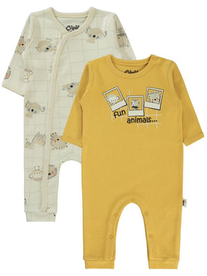 Civil Baby Fun Animals Baskılı 3-9 Ay Tulum - Hardal