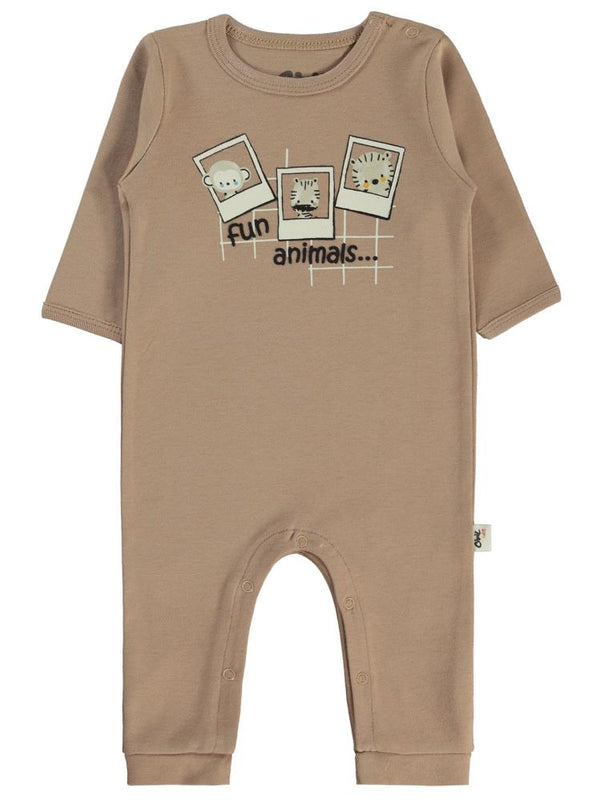 Civil Baby Fun Animals Baskılı 3-9 Ay Tulum - Kahverengi