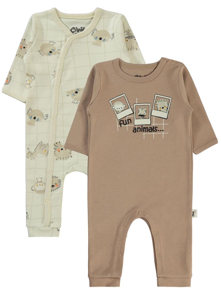 Civil Baby Fun Animals Baskılı 3-9 Ay Tulum - Kahverengi