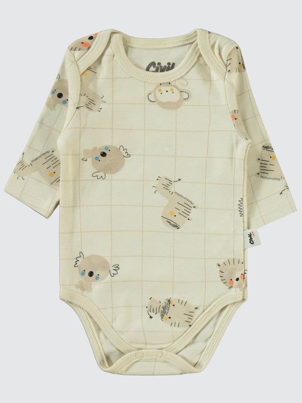 Civil Baby Fun Animals Baskılı 3-18 Çıtçıtlı Badi - Kahverengi
