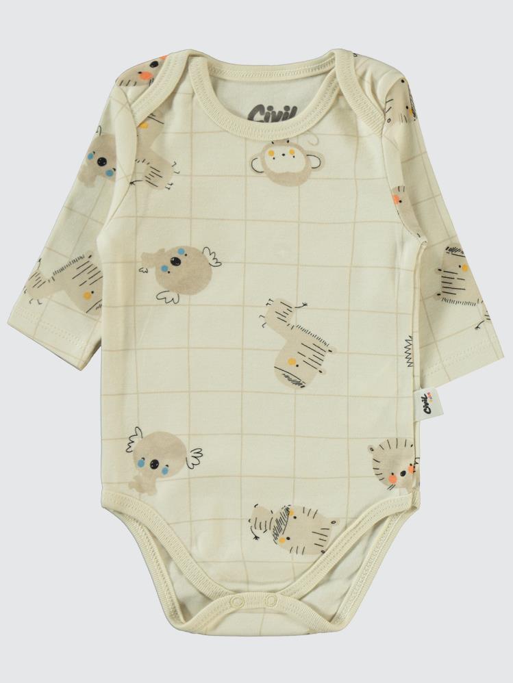 Civil Baby Fun Animals Baskılı 3-18 Çıtçıtlı Badi - Kahverengi