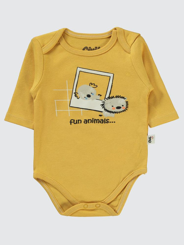 Civil Baby Fun Animals Baskılı 3-18 Çıtçıtlı Badi - Hardal