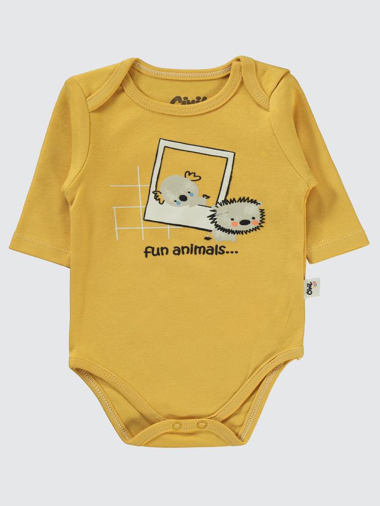 Civil Baby Fun Animals Baskılı 3-18 Çıtçıtlı Badi - Hardal