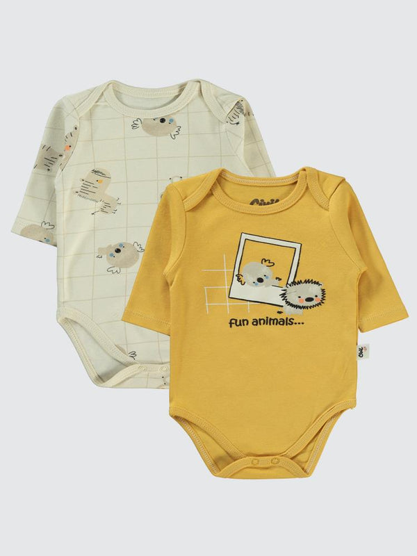 Civil Baby Fun Animals Baskılı 3-18 Çıtçıtlı Badi - Hardal