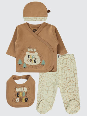 Civil Baby Crack Pattern Baskılı 4'li Zıbın Takımları - Kahverengi
