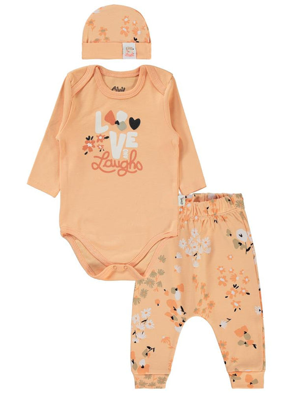 Civil Baby Flowery Baskılı 3'lü 6-18 Takım - Pudra