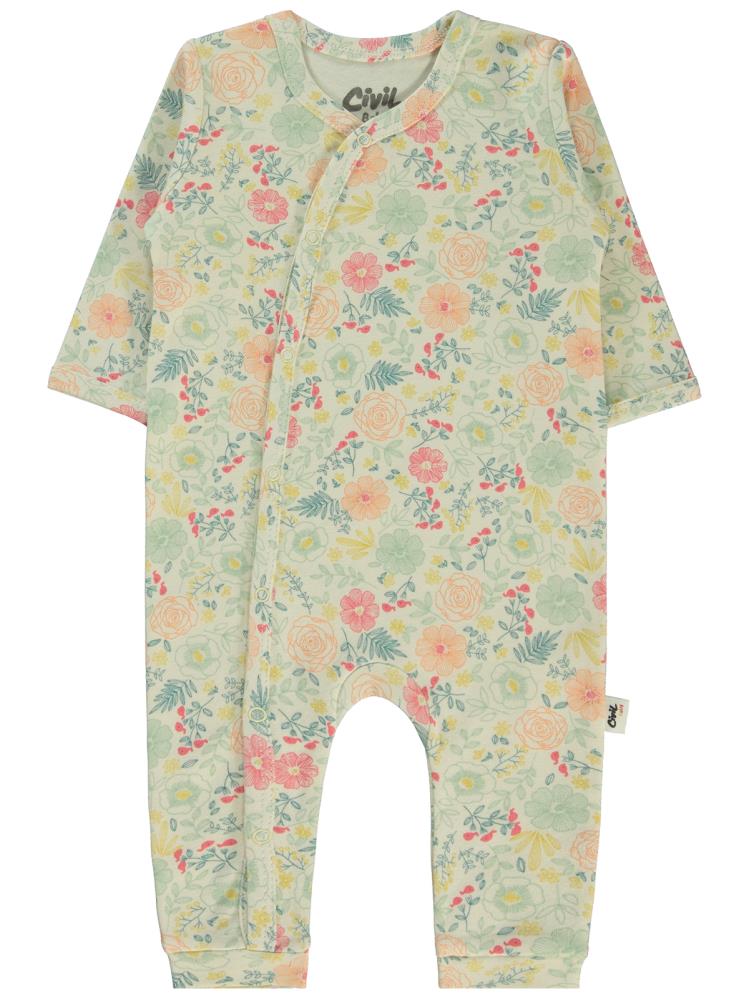Civil Baby Natural Flowers Baskılı 3-9 Ay Tulum - Hardal