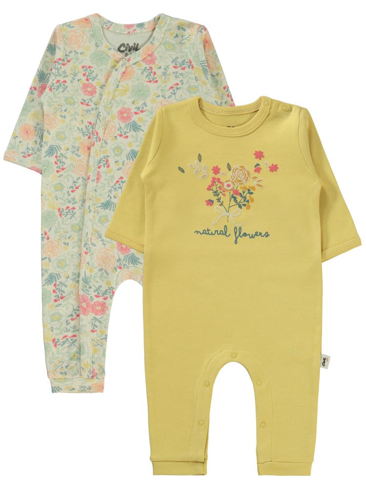 Civil Baby Natural Flowers Baskılı 3-9 Ay Tulum - Hardal