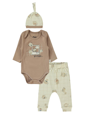 Civil Baby Fun Animals Baskılı 3'lü 6-18 Takım - Kahve