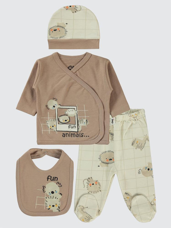 Civil Baby Fun Animals Baskılı 4'li Zıbın Takımları - Kahverengi