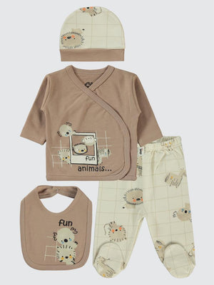 Civil Baby Fun Animals Baskılı 4'li Zıbın Takımları - Kahverengi