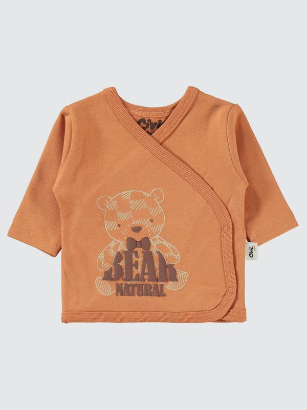 Civil Baby Natural Bear Baskılı 4'li Zıbın Takımları - Turuncu