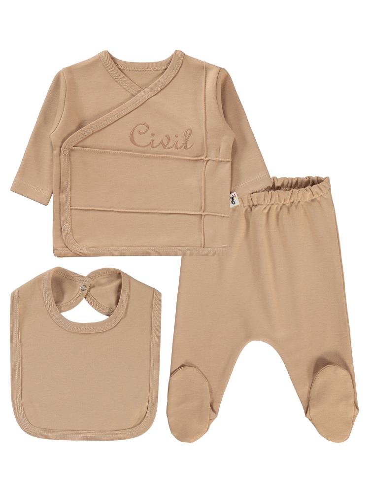 Civil Baby Civil Nakışlı Zıbın Takımları - Bej