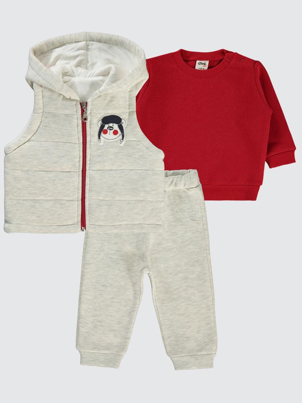 Civil Baby Yelekli 3'Lü 6-18 Ay Takım - Kırmızı