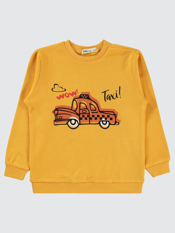 Civil Boys Taksi Baskılı 2-5 Yaş Sweatshirt - Hardal