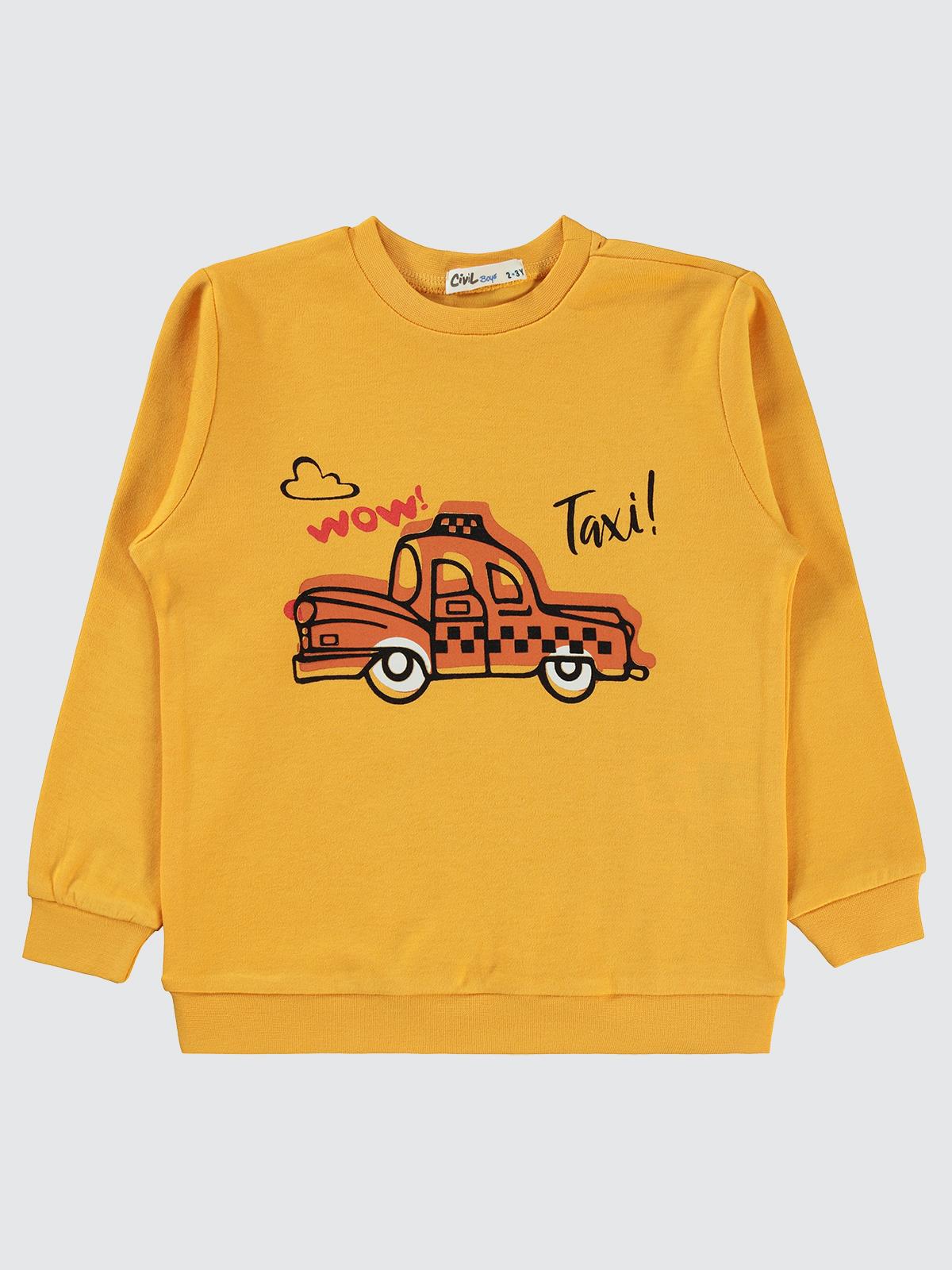 Civil Boys Taksi Baskılı 2-5 Yaş Sweatshirt - Hardal
