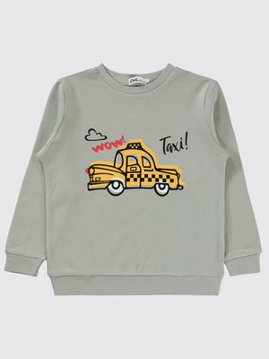 Civil Boys Taksi Baskılı 2-5 Yaş Sweatshirt - Gri