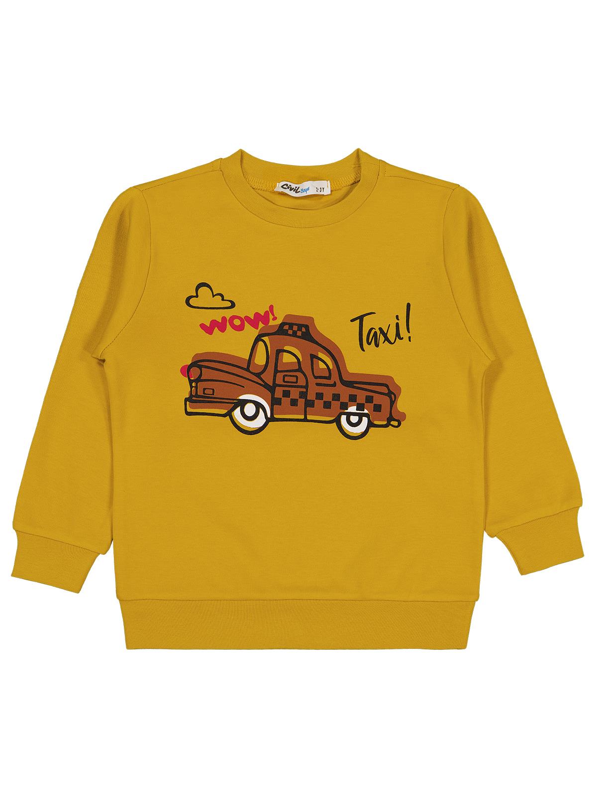 Civil Boys Taksi Baskılı 2-5 Yaş Sweatshirt - Hardal