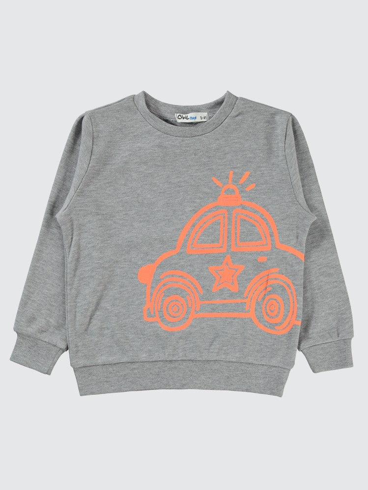 Civil Boys Polis Arabası Baskılı 2-5 Yaş Sweatshirt - Gri