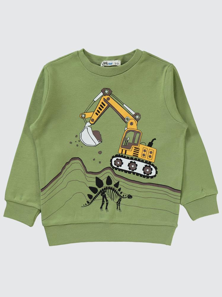 Civil Boys Kepçe Baskılı 2-5 Yaş Sweatshirt - Haki