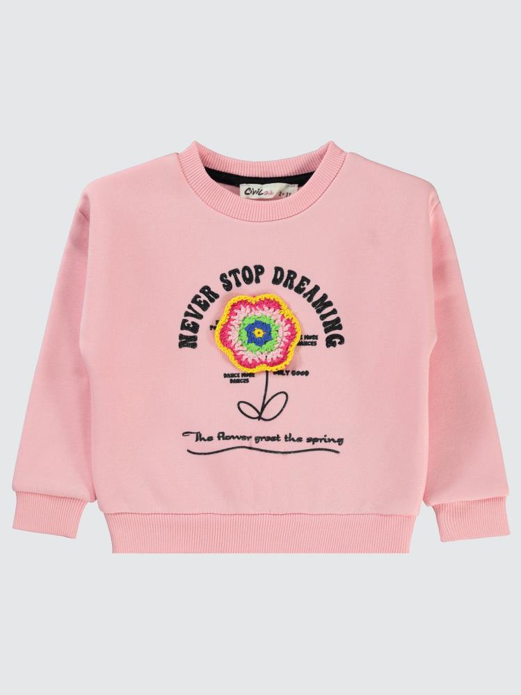 Civil Girls Never Stop Baskılı 2-5 Yaş Sweatshirt - Pembe
